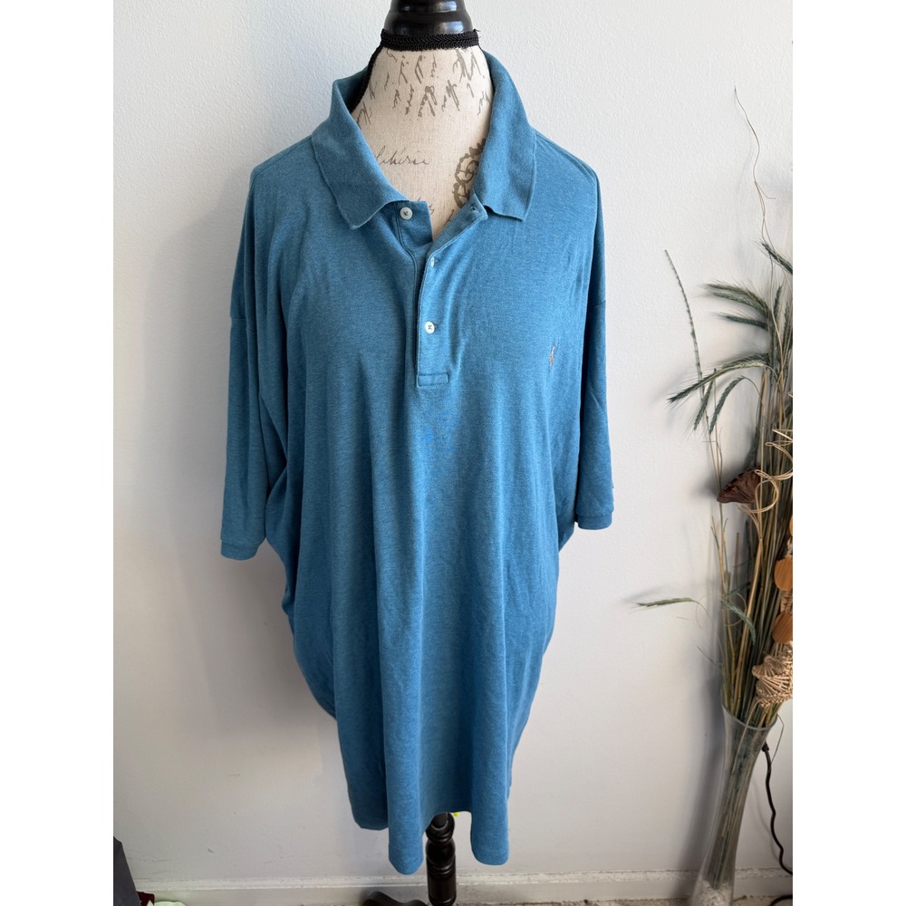 Polo Ralph Lauren Mens 4XLT Teal Blue Heathered Cotton Short Sleeve Polo‎ Shirt